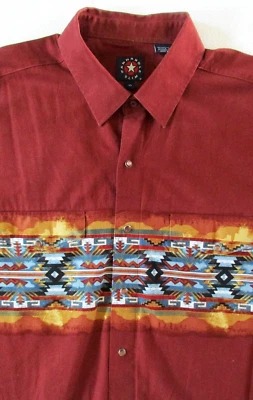 Camisa Panhandle Slim Masculina Tamanho XL Extra Grande Pérola Ocidental Snap Design Asteca - Imagem 1 de 4