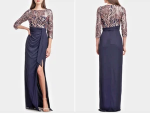JS Collections Carrie Sequin Embroidered Draped Gown Dress Sz 14 $278 *1496 - Picture 1 of 7