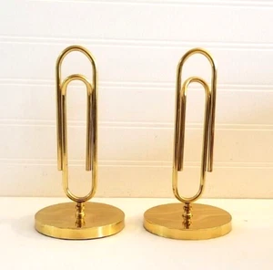 Set of 2 Brass Paper Clip Shaped Letter Holder Paperweight Bookends 8 inch - Picture 1 of 10
