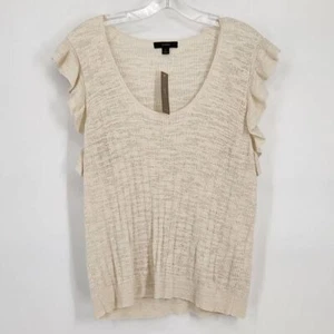 J Crew Women's Large NWT Ruffle Sweater Tank Cream Linen Blend Ribbed Summer - Picture 1 of 7