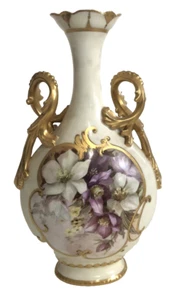 Antike A.C.J 1894 Limoge signiert 19. Jahrhundert Vase floral gold vergoldet handbemalt - Bild 1 von 14