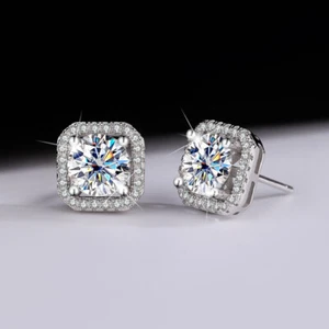 Pendientes de tachuelas de plata esterlina de 1-2 quilates color D VVS1 moissanita para mujer S925 ME005 - Imagen 1 de 8