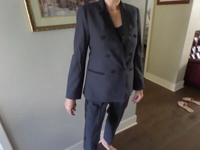 Nuevo traje gris TAILORED REBECCA TAYLOR con ribete negro, pantalones recortados talla 4, talla 6 Foto 1 de 4