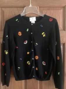 Susan Bristol Vintage All Over Beaded Fruit Cardigan Sweater Size PS Cotton - Picture 1 of 24