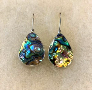 Sajen 925 Paua Shell Teardrop Earrings  Approx.  1  3/4 In. Long -6.7 Grams - Picture 1 of 10