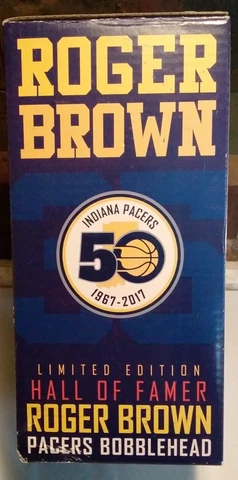 HOF Roger Brown Bobblehead Indiana Pacers "50th Anniversary" 2017 New In Box Cover