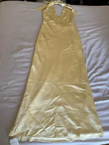 Maxi abito Abercrombie & Fitch nuovo con etichette schiena bassa a V raso scollo a V giallo MT nuovo - Foto 1 di 8