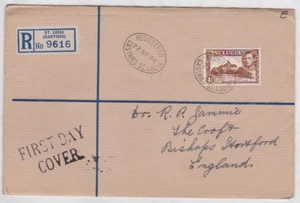 ST LUCIA GVI 1938 REGISTERED FDC cover to UK - Picture 1 of 2