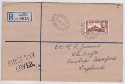 ST LUCIA GVI 1938 REGISTERED FDC cover to UK - Image 1 of 2