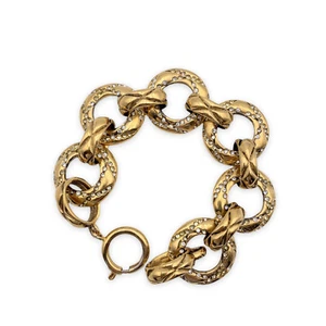 Auténtico brazalete Chanel vintage de eslabones con anillo de cadena de cristales de metal dorado - Imagen 1 de 6