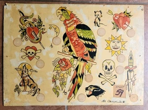 flash tatuaggio originale d'epoca 1974 al orsini firmato grimm san diego CA 12x16,5 - Foto 1 di 6