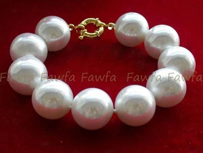 大量 12/14/16/18/20 毫米白色南海贝壳珍珠圆珠手链 8 — 第 1/3 张图片