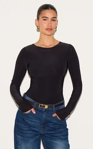 Prettylittlething Black Basic Slinky Long Sleeve Bodysuit 16 (UK Size) US 12 - Picture 1 of 5