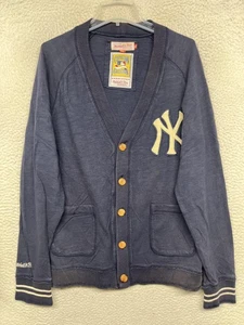 New York Yankees Cardigan Sweater Mens XL Navy MLB Baseball Mitchell & Ness - Picture 1 of 14