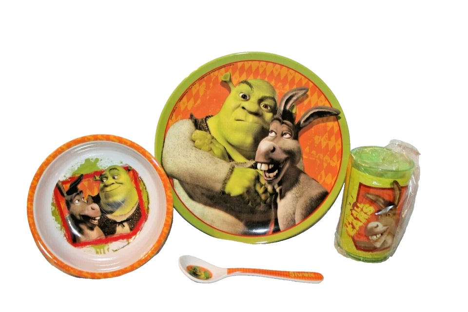 全新 SHREK 4 件套 餐具套装 盘杯碗和勺子  — 第 1/1 张图片