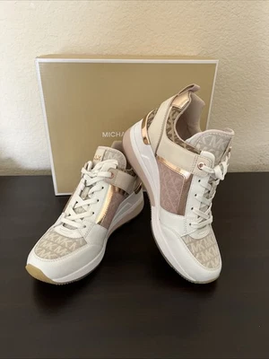 NIB $225 Michael Kors Trainer Georgie Signature Natural Multi Sneakers 8 M - Image 1 of 4