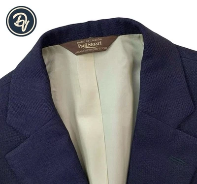 VTG 42 R Paul Stuart Navy Blue Heavy Knit Wool / Linen Blend Blazer - Image 1 of 4