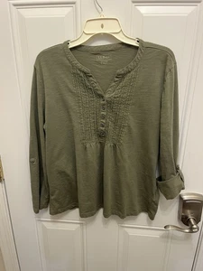 Top para mujer LL Bean XL Petite tejido verde bosque manga larga a manga 3/4 - Imagen 1 de 5
