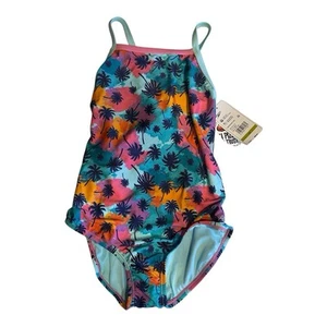 SPEEDO Big Girl's Swimsuit 1 Pc Swim Palm Aqua Splash Sz 14 NEW - Picture 1 of 4