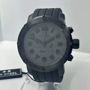 TW Steel Men Black Chronograph 50mm Silicone Stainless Steel 10ATM Watch TW129 - Picture 1 of 8