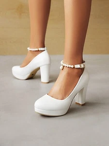 Punta redonda talla grande tacones travesti correa drag queen zapatos negros 40-47 - Imagen 1 de 20