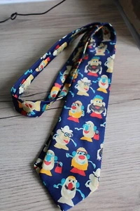 René Chagal Necktie Tie Navy Hand Made Novelty Print Mr Mrs Potato Head Fun - Picture 1 of 6