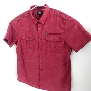Rock Republic Mens Shirt Button Up Double Chest Pockets Zipper Straps - Picture 1 of 8