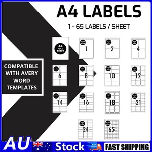 A4 Self Adhesive Labels Inkjet Laser Sticker Mailing Address 1-65 Per Sheet - Picture 1 of 16