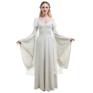 Women's Medieval Renaissance Handmade White Dress Retro Costume Historical Gown - Picture 1 of 4