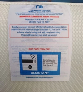 48"x 24" Mothercare 4'x2' Cot Bed Mattress with Removable Washable Cover - Picture 1 of 8