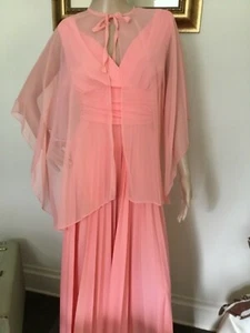 70’s Vintage Peach Empire Waist Goddess Maxi Dress Cape Set - Picture 1 of 10