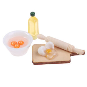 1:12 Dollhouse Miniature Rolling Pin Egg Bowl Olive Oil Set Kitchen Access.I4