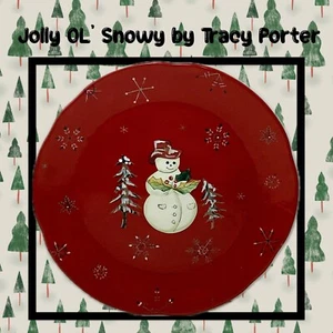 Tracy Porter JOLLY OL' SNOWY - 11" Plato de Cena Rojo Navidad - Imagen 1 de 2
