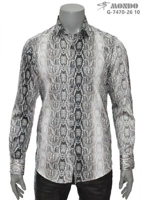 Mondo Men's Italian fashion long sleeves shirt Snake print pattern silver gray L - Image 1 of 3
