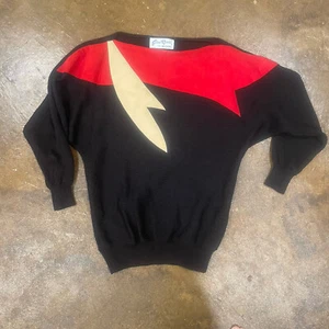 Vintage Gino Rossi For Wilson 80s Sweater Red Black Pullover Top Size Medium - Picture 1 of 9