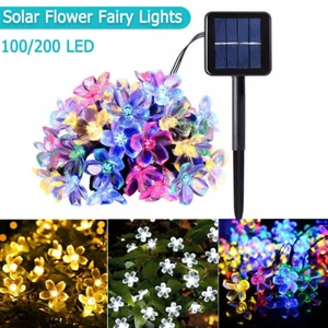 100/200 LED Solar Fairy Cherry Blossoms String Lights Outdoor Garden Party Decor - Picture 1 of 20