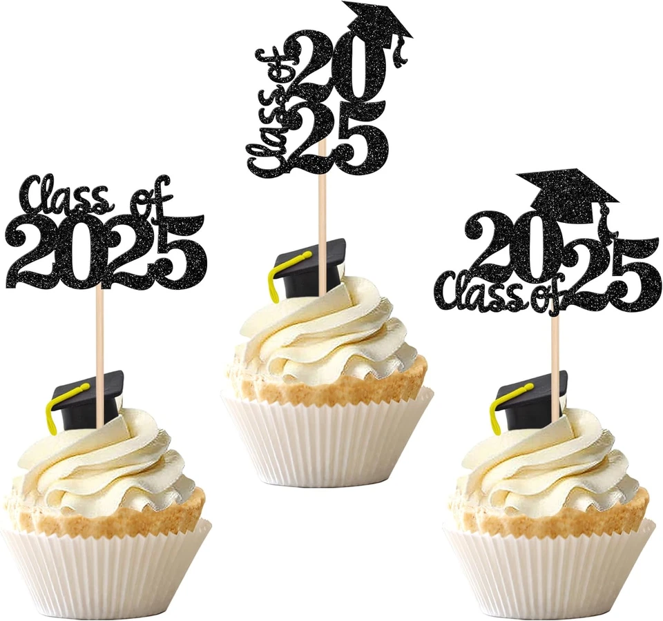 30 PIEZAS 2025 Graduación Cupcake Toppers Brillo Clase de 2025 Graduación Tapa Cupc Foto 1 de 4