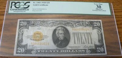 1928 $20 Gold certificate PCGS Currency grade of 30 Very Fine - Image 1 of 4