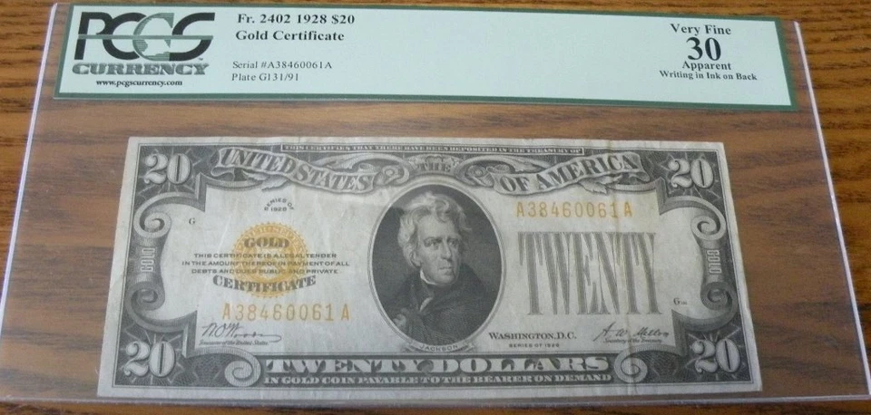 1928 $20 Gold certificate PCGS Currency grade of 30 Very Fine - Image 1 of 4