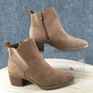 Universal Thread Boots Womens 7 Ankle Booties Beige Faux Leather Block Heels Zip - Picture 1 of 16