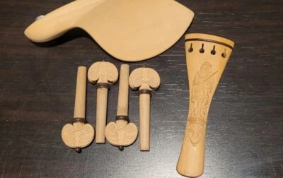 Carved Boxwood 4/4 Violin Fittings ( peg set, tailpiece and chin rest )  - Image 1 of 4