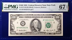 1993 $100 Federal Reserve Note Fr-2174-B New York PMG67 Superb Gem EPQ - Picture 1 of 2