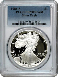 1986-S American Silver Eagle $1 PCGS PR69 DCAM Gem Proof - Picture 1 of 3