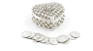 Silver Elegant Rhinestone Heart Wedding Arras Box Set with Unity Coins SH07 - Picture 1 of 2