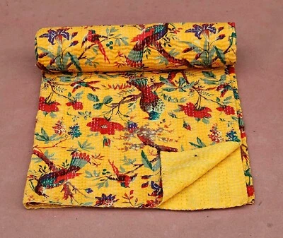 Edredón Kantha de algodón reversible Gudari bloque de mano tamaño king indio estampado Foto 1 de 4