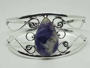 Lace Amethyst Cuff Bangle Bracelet Silver Plated Adjustable Fit One Size - Picture 1 of 4