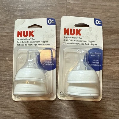 Lote de 2 NUK Smooth Flow Pro Anti-Cólicos 2 Paquetes 0+m Pezón y Cuello Silicona NUEVO Foto 1 de 4