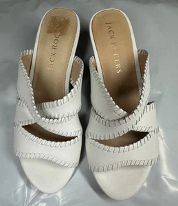 Jack Rogers Women’s White Leather Wedge Sandals whipstitch New - Picture 1 of 10