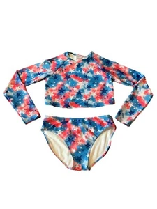 Cat & Jack Girl Size XL 14 2 Piece Long Sleeve Swimsuit Red White Blue Stars EUC - Picture 1 of 19