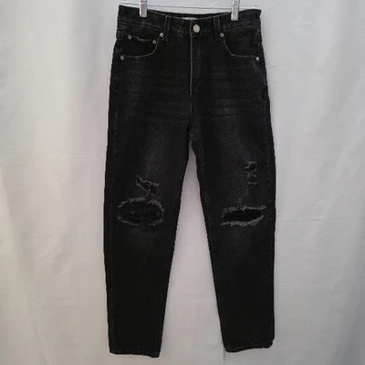 ZGY Rebound Free People Jeans Distressed Black Midrise Relaxed Barrel Leg Sz28 - Image 1 of 4